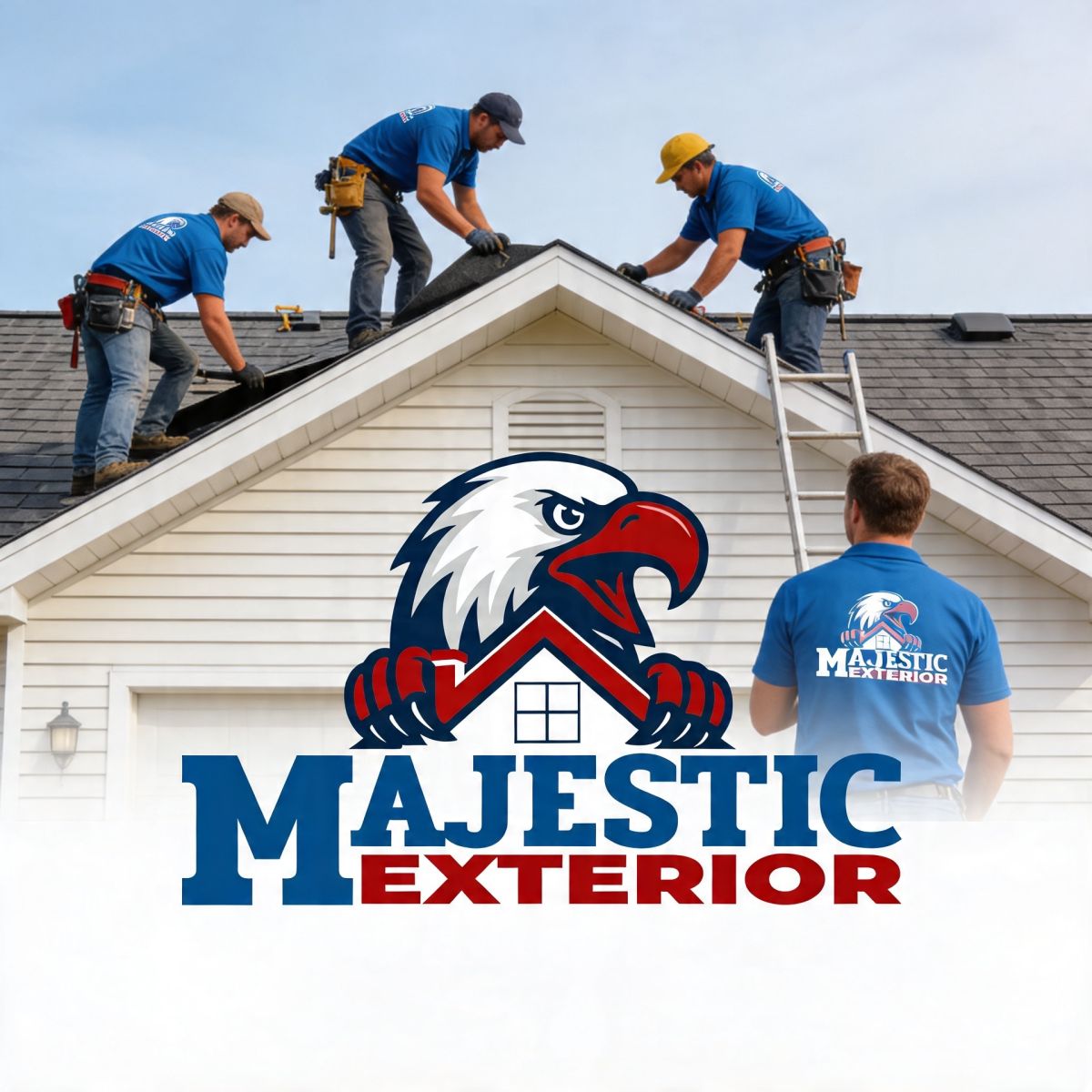 Roofing team at work